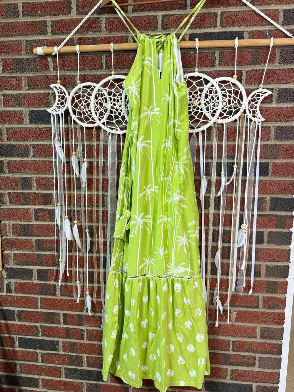 Women’s Lime Green Palm-Print Maxi Dress